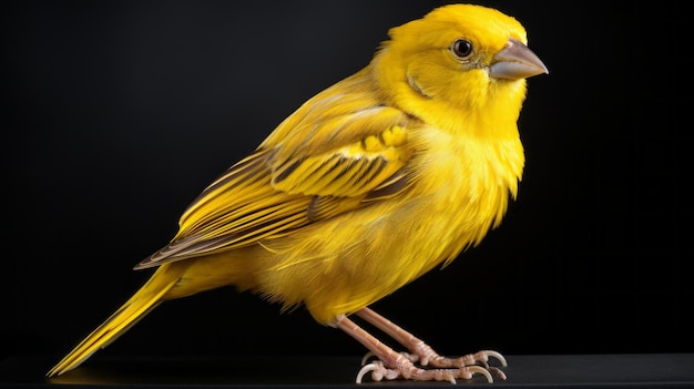 a full body portrait of an award-winning canary captured in hyperrealistic detail. this ultra wide shot showcases the intricate feathers and realistic taxidermy of the bird. the focus on the eye adds