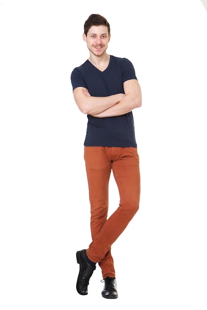 Photo full body portrait of happy young man against isolated white background