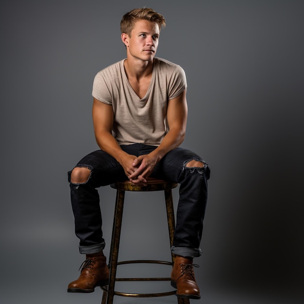 Photo a full body portrait of a man sitting on a barstool