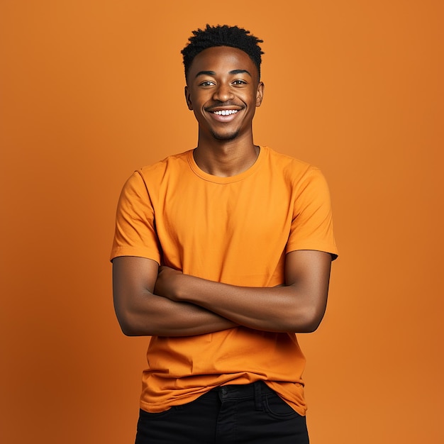 Full Body Portrait of Young Smiling Black Man 50s in Casual Attire