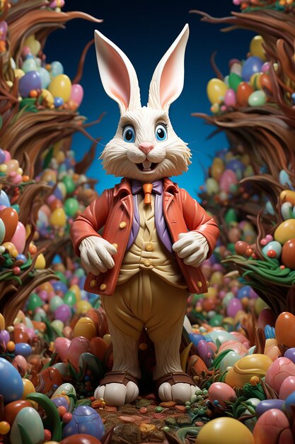 Full body shot 3D Pixar style art coloring pages the Easter Bunny's Great Adventure