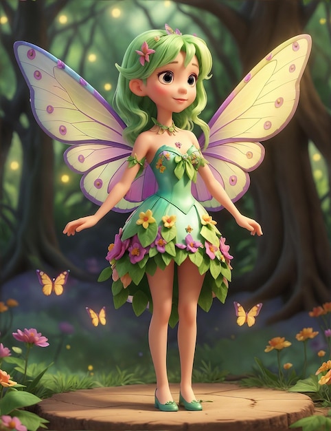 Full body standing Fairy in an enchanted forest beautiful