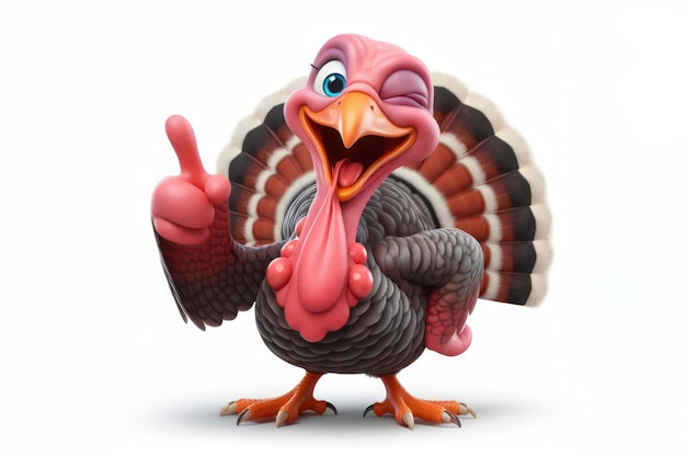 full body turkey winking and sticking out tongue isolated on white background