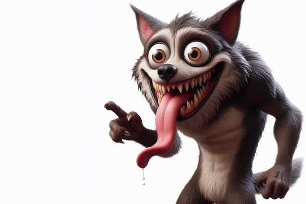 Photo full body wolf with tongue hanging out and big bulging eyes with strange facial expressions ai generative