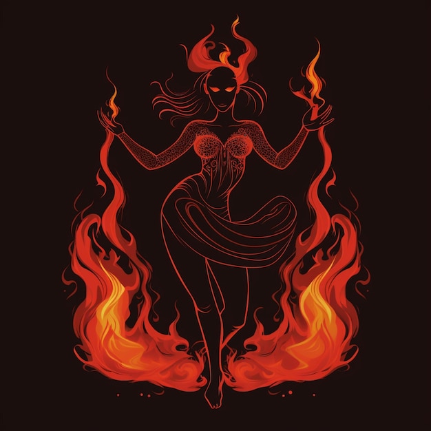 Photo full body woman is a girl made of fire fire element ai generated art
