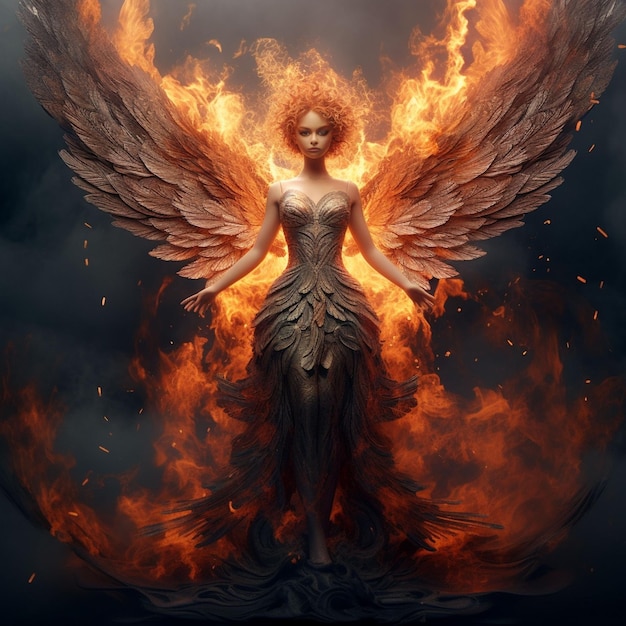 Full body woman is a girl made of fire fire element Ai generated art