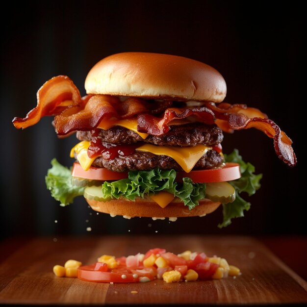 Full burger with lots of bacon