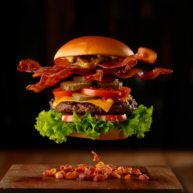 Premium Photo | Full burger with lots of bacon