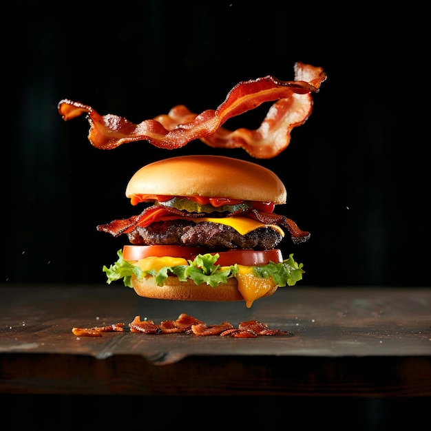 Full burger with lots of bacon