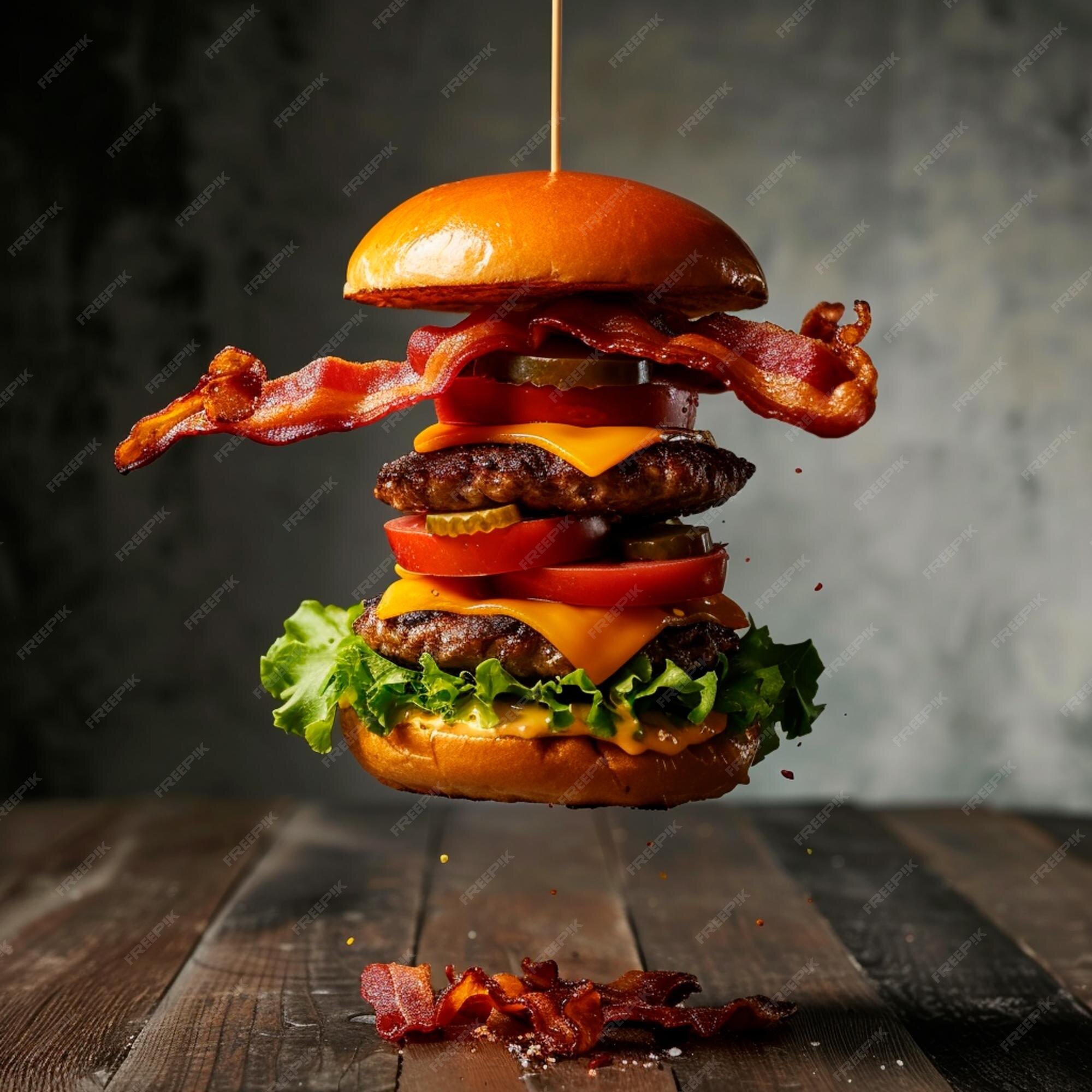 Premium Photo | Full burger with lots of bacon