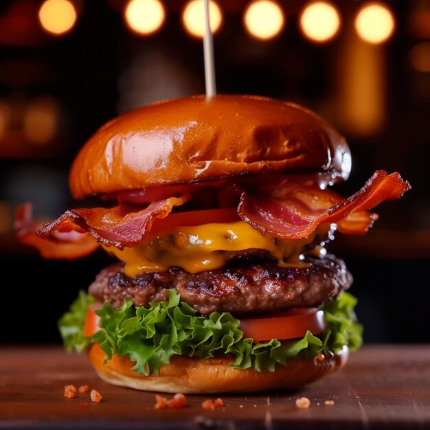 Premium Photo | Full burger with lots of bacon
