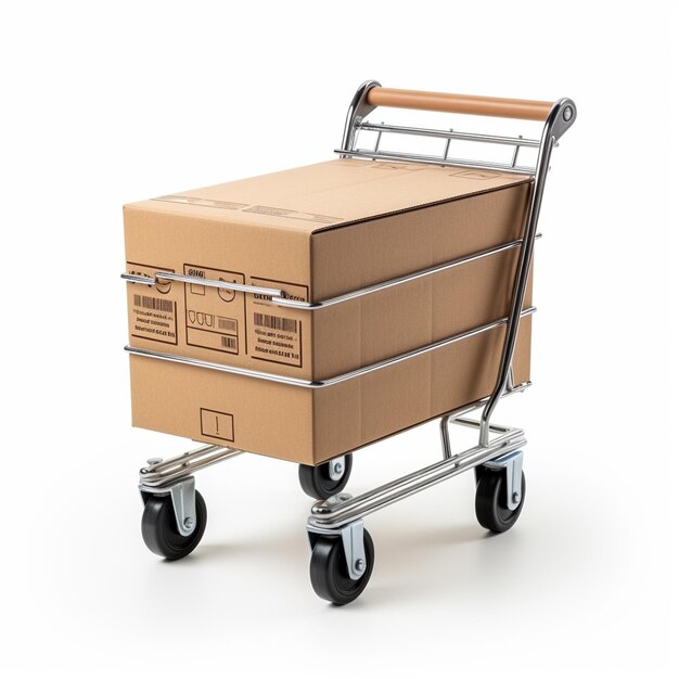 Photo full cardboard box shopping trolley copy space 8k ultra realistic 3d photography white backgr