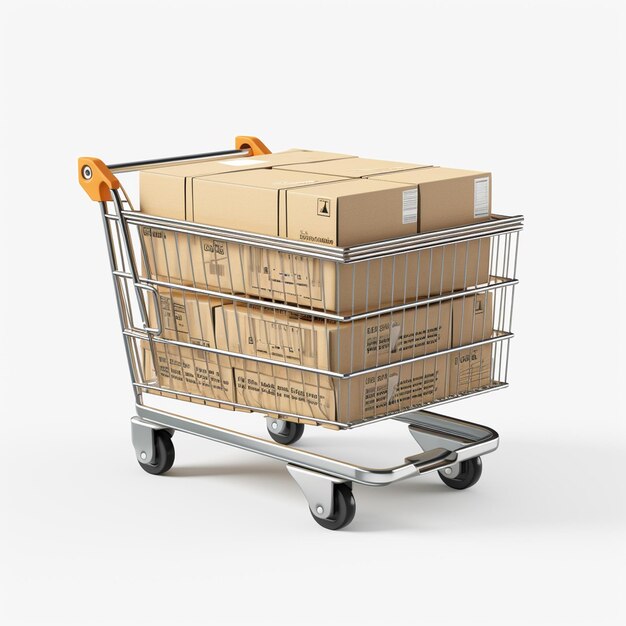 Photo full cardboard box shopping trolley copy space 8k ultra realistic 3d photography white backgr