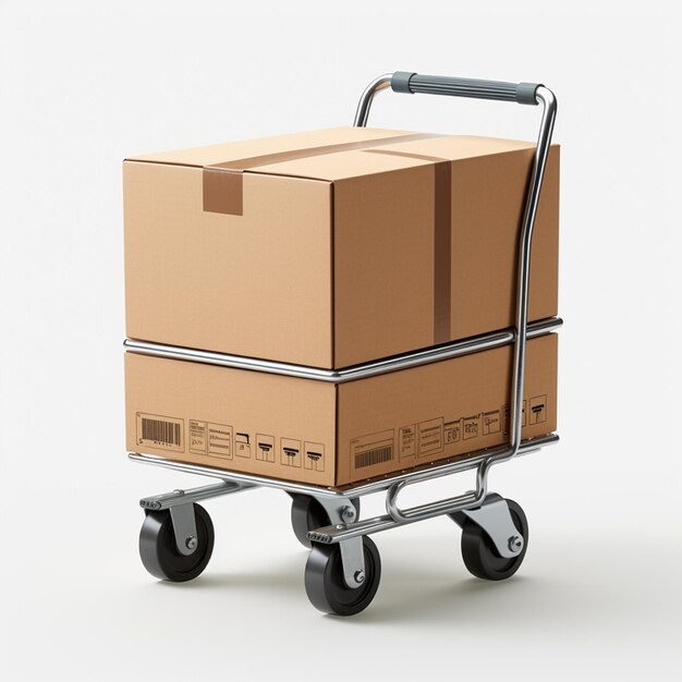 Foto full cardboard box shopping trolley copy space 8k ultra realistische 3d fotografie witte achtergrond