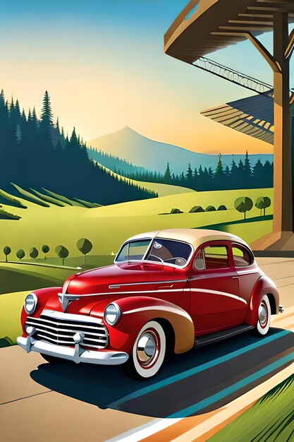 Photo full color poster of vintage classic car antique and classic car poster