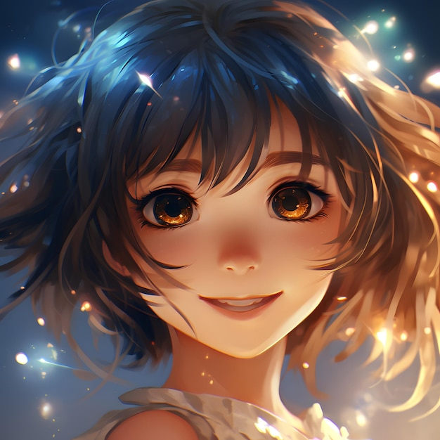 아름다운 애니메이션 소녀의 전체 얼굴 초상화
