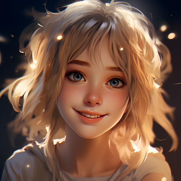 아름다운 애니메이션 소녀의 전체 얼굴 초상화
