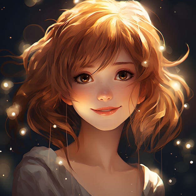美しいアニメの女の子のフルフェイスの肖像画