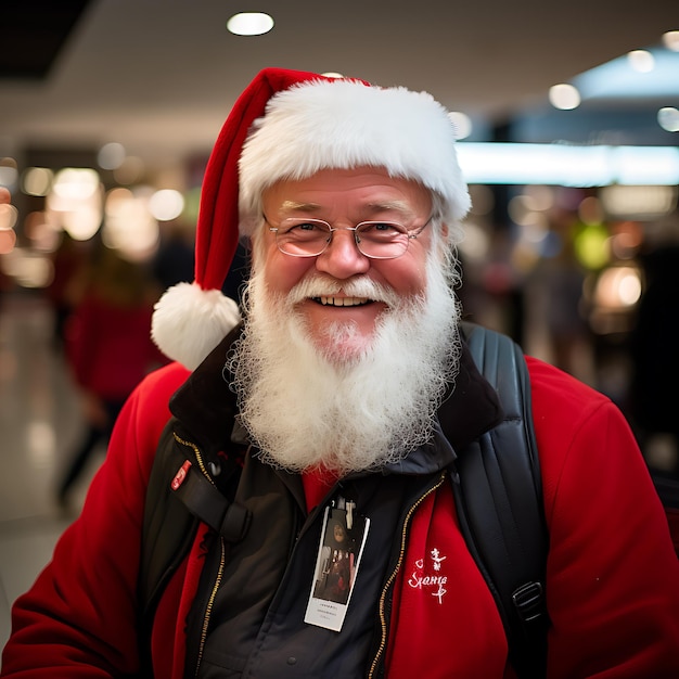 full figure happy smiling Santa Claus late night christamas shopping in a scandinavian shopping