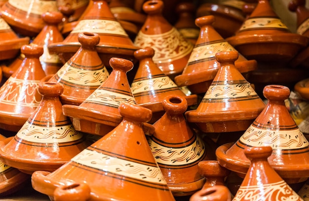 full frame of antique brown containers for sale at market