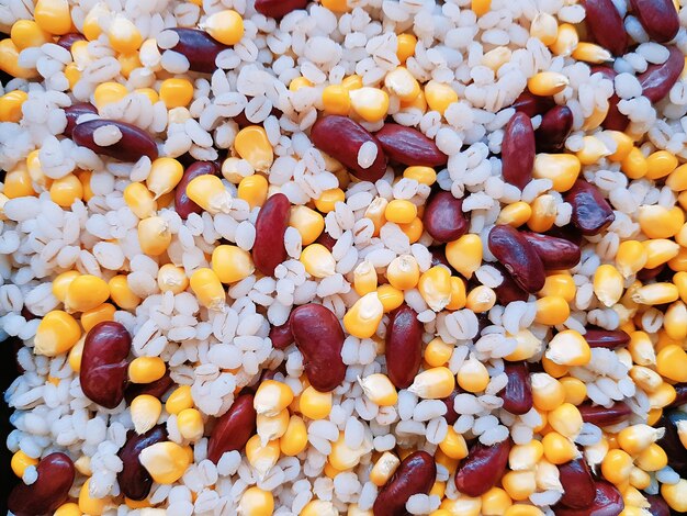 Full Frame Background of Colorful Cooked Seeds of Corn Bean and Barley