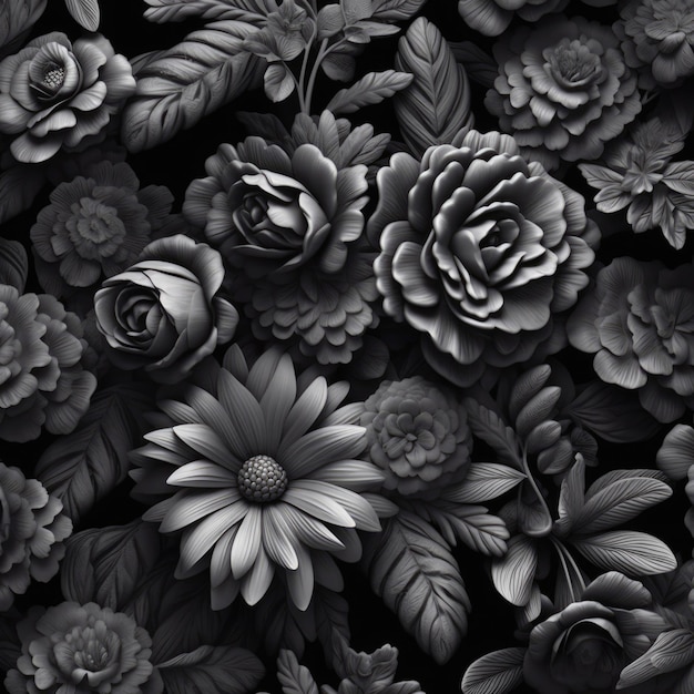生成AI技術を使用して作成された黒い花の背景のフルフレーム