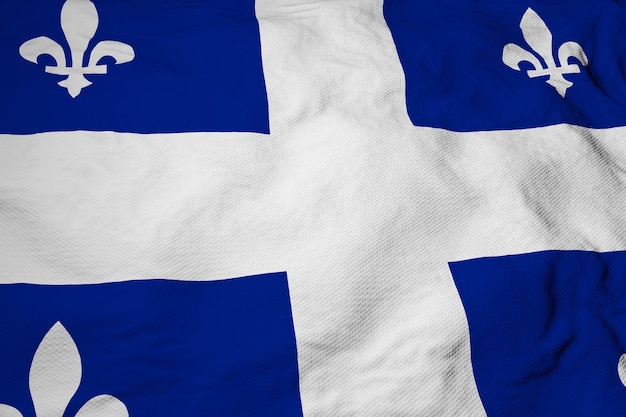 Full frame close-up op een wapperende vlag van Quebec Canada in 3D-rendering