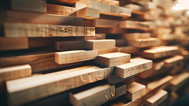 full frame close up view background of piles of wooden boards used for home decorati Generative AI