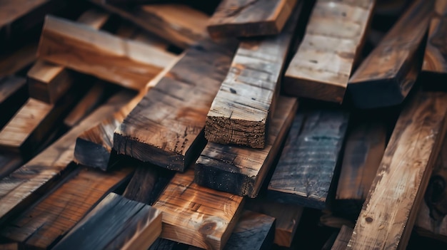 full frame close up view background of piles of wooden boards used for home decorati Generative AI