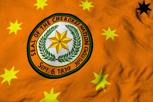 Photo full frame closeup on a waving a cherokee nation flag in 3d rendering