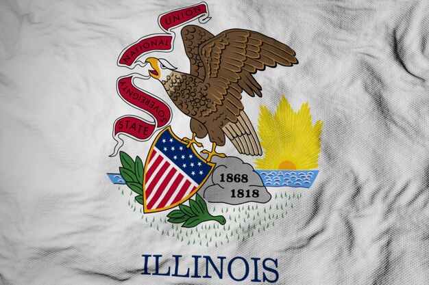 Full frame closeup on a waving flag of Illinois USA in 3D rendering