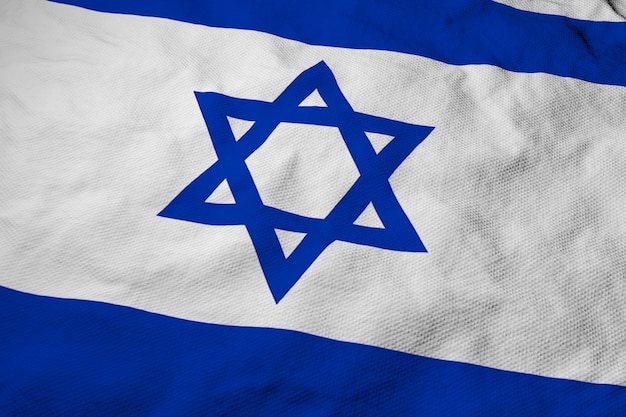 Full frame closeup on a waving Israeli flag in 3D rendering