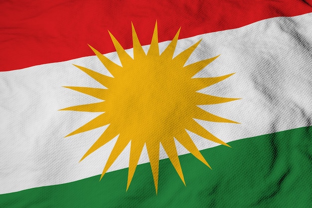 Full frame closeup on a waving Kurdish flag in 3D rendering