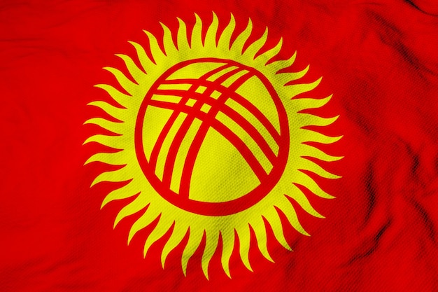 Photo full frame closeup on a waving kyrgyz flag in 3d rendering