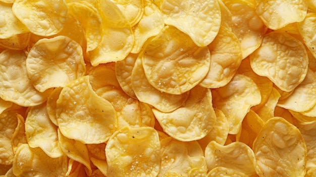 Photo full frame foodbackground of potato chips top view