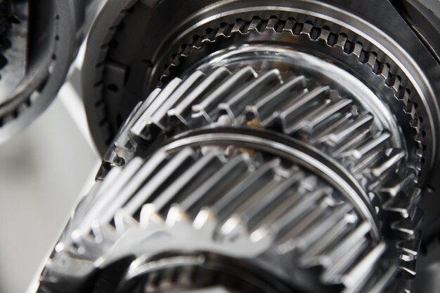 full frame industrial background gear metal wheels in closeup selective focus
