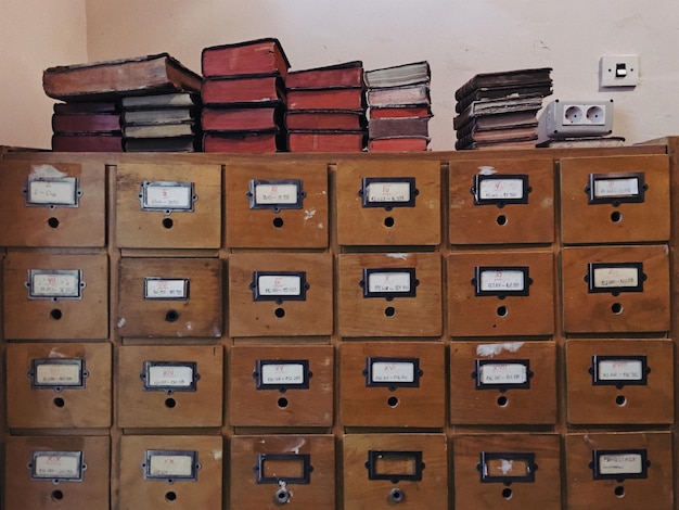 Full frame shot of books in box