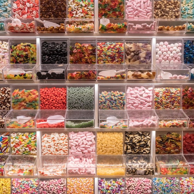 Foto fotografia completa delle caramelle in negozio