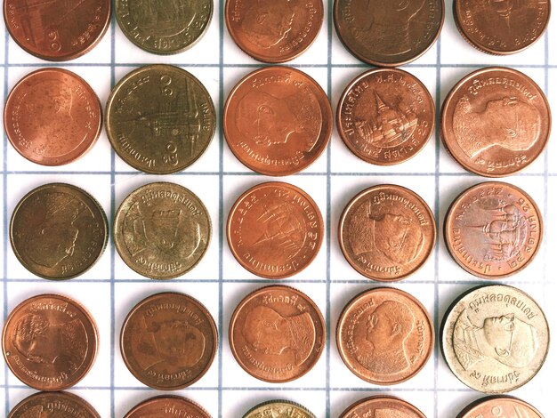 Full frame shot of coins on table