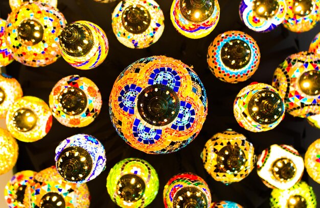 Full frame shot of colorful illuminated lanterns