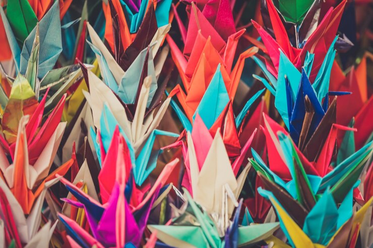 Photo full frame shot of colorful paper cranes