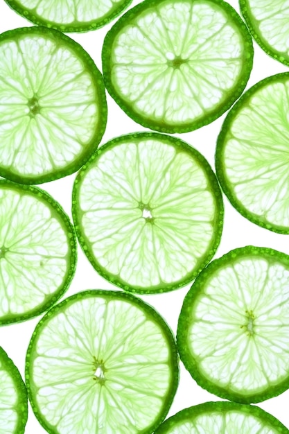 Photo full frame shot of lime slices against white background