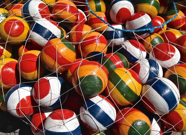 Full frame shot of multi colored buoys