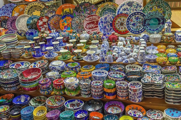 Full frame shot of multi colored ceramics for sale at market stall