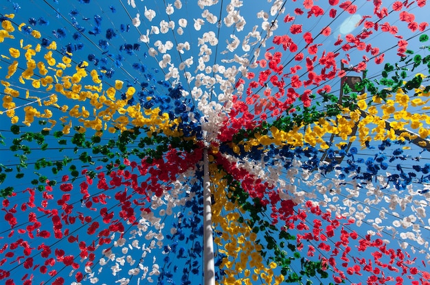 Foto scatto a fotogramma completo di ghirlande floreali multicolori contro il cielo