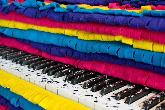 Full frame shot of multi colored textile on piano