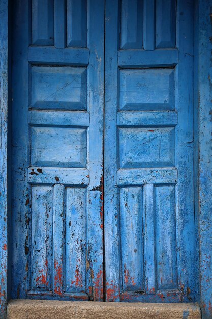 Full frame shot of old blue wooden door