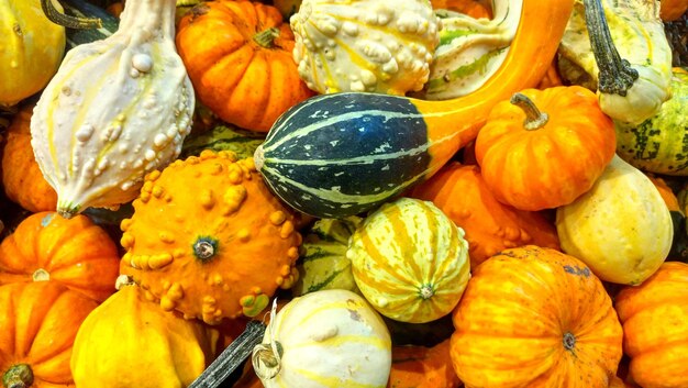 Full frame shot of pumpkins in market