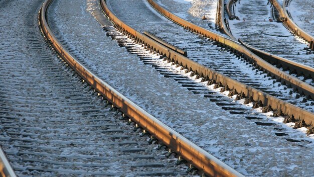 Full frame shot of railroad tracks during winter