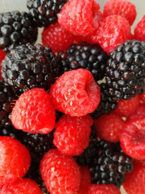 Full frame shot of raspberries and blackberries